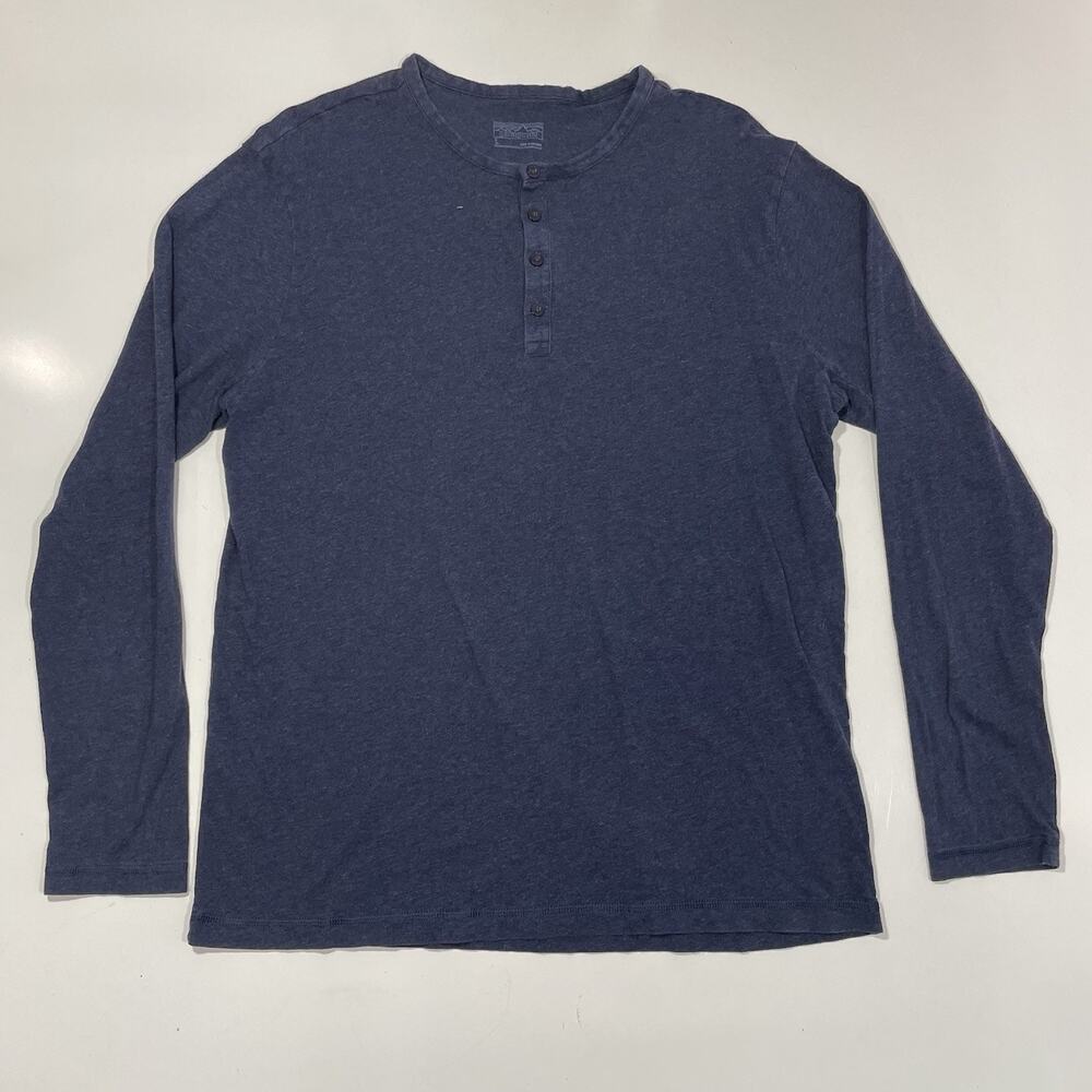 Patagonia Shirt Mens Large Blue Daily Henley Long Sleeve Organic Cotton Outdoors